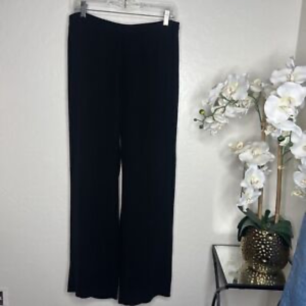 Eileen Fisher wide Silk Black Pants with Side Zip 8 - Picture 1 of 5